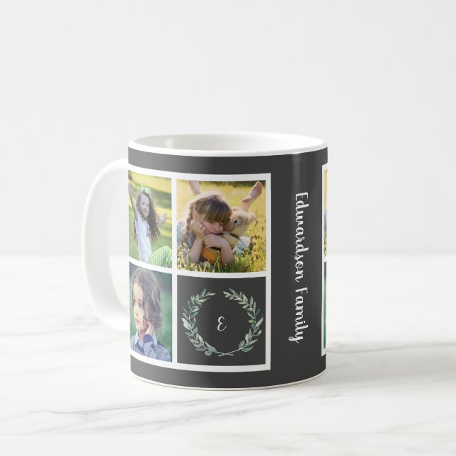 Mug Créez votre propre collage photo de famille monogr (Devant gauche)