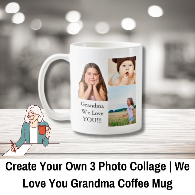 Mug Créez votre propre collection photo 3 | Nous aimon (Create Your Own 3 Photo Collage | We Love Grandma Coffee Mug)