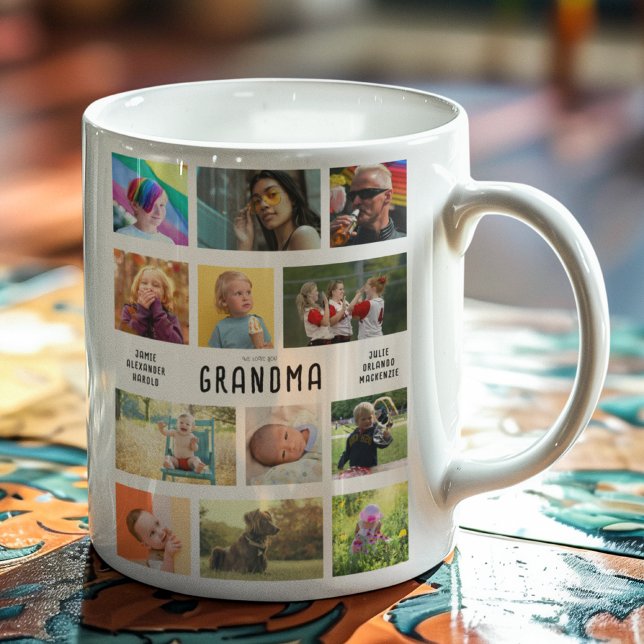 Mug Créez votre propre collection photo grand-parents (Personalized coffee mug with 12 photo and custom text for grandparents)