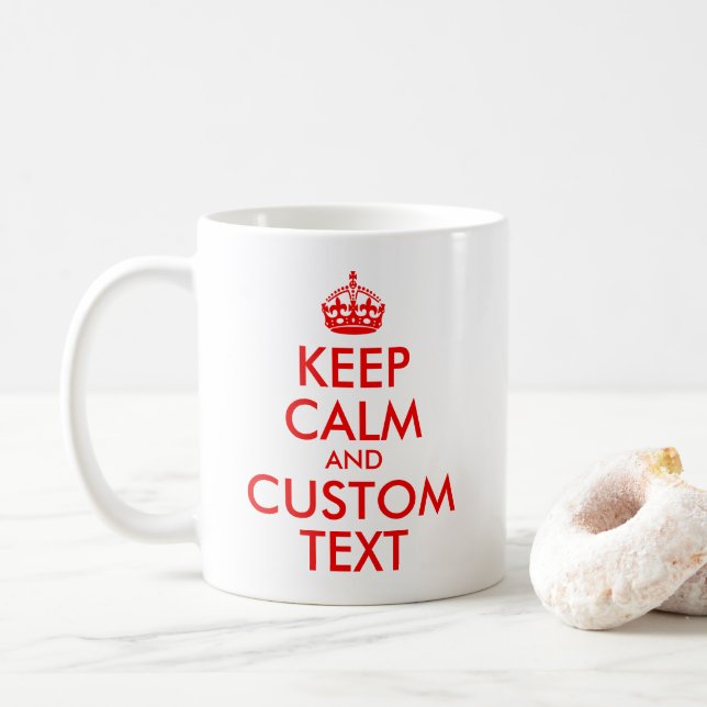 Mug Créez votre propre devis Garder le calme en rouge (Avec donut)