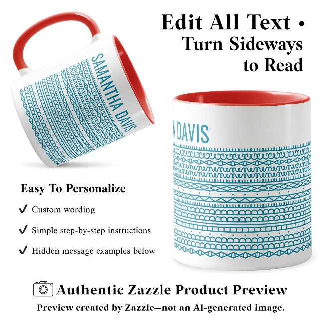 Mug Créez Votre Propre Long Message Caché & Nom Aqua (Créateur téléchargé)