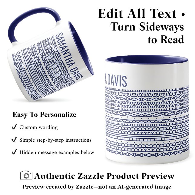 Mug Créez Votre Propre Long Message Caché & Nom Navy (Créateur téléchargé)
