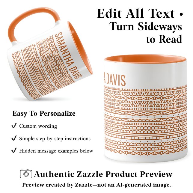 Mug Créez Votre Propre Long Message Caché & Nom Orange (Créateur téléchargé)