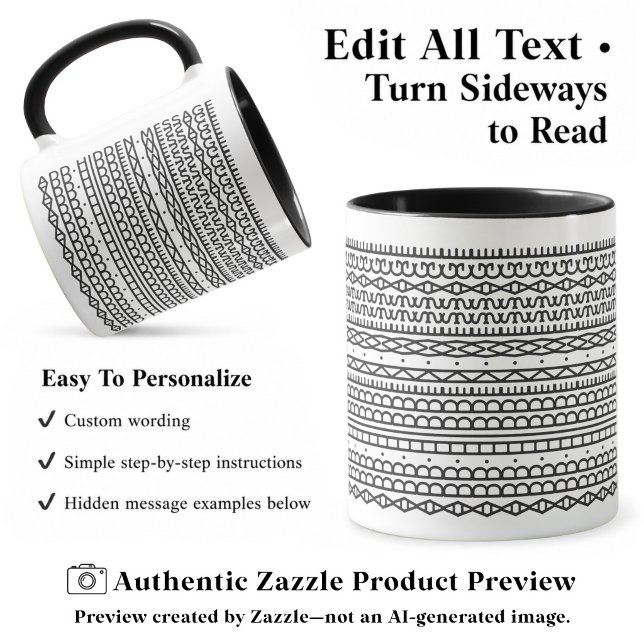 Mug Créez Votre Propre Long Message Caché, Texte, Noir (Créateur téléchargé)