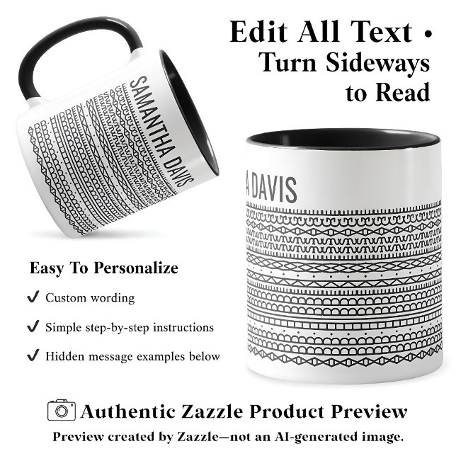 Mug Créez Votre Propre Message Caché Long & Nom Noir (Créateur téléchargé)