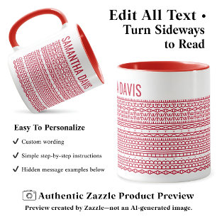 Mug Créez Votre Propre Message Caché Long & Nom Rouge