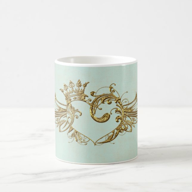Mug Crème Aqua Coeur ailé vintage (Centre)