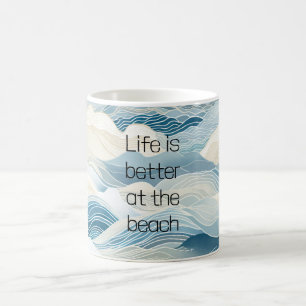 Mug Crème Bleue Mer Sable Océan Vagues