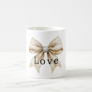 Mug Crème chic blanc argent glam Bow Love