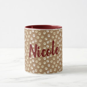 Mug Crème Empreinte de patte et purée de café avec nom
