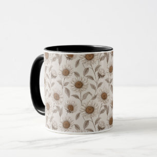 Mug Crème Fleurie Motif Tournesol Neutre Doux