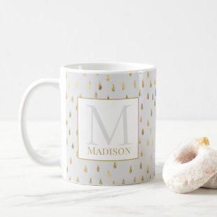 Mug Crème Gold Raindrop Moderne Monogramme tendance