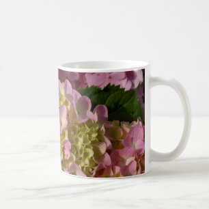 Mug Crème rose Hydrangeas jaune rose vert floral