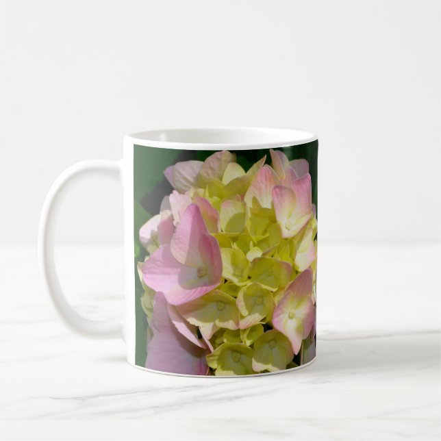 Mug Crème rose Hydrangeas jaune rose vert floral (Gauche)
