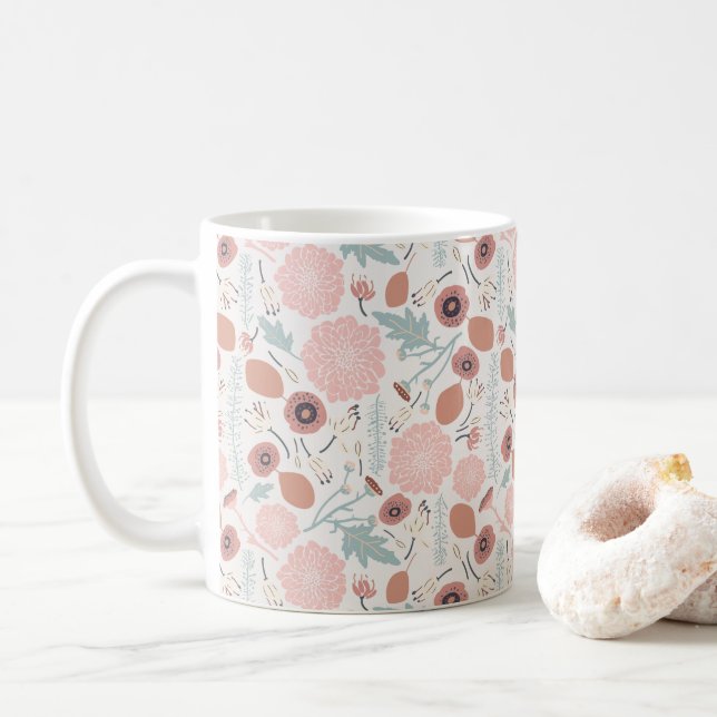 Mug Crème rose joueuse bleu Répéter l'impression flora (Avec donut)