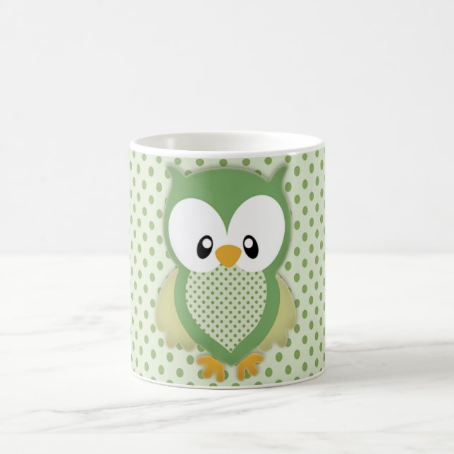 Mug Crème verte douce mignonne et hibou jaune (Centre)