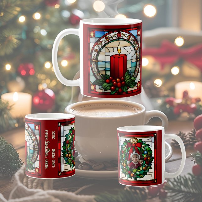 Mug Crimson Christmas Candle Faux Tiré Personnalisable (Créateur téléchargé)
