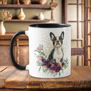 Mug Crimson Floral Bouquet Boston Terrier Chien