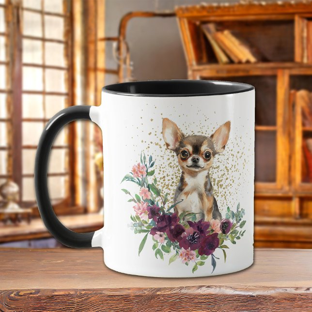 Mug Crimson Floral Bouquet Chihuahua Chien (Créateur téléchargé)