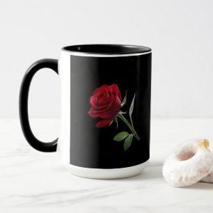 Mug Crimson sur l'ébène : La rose rouge unique,