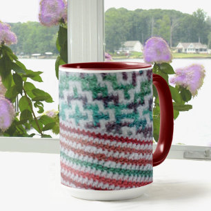 Mug Crochet multicolore Motifs marron et blanc