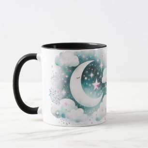 Mug Croissant de Lune Céleste Bleu et Blanc Bohème Mod