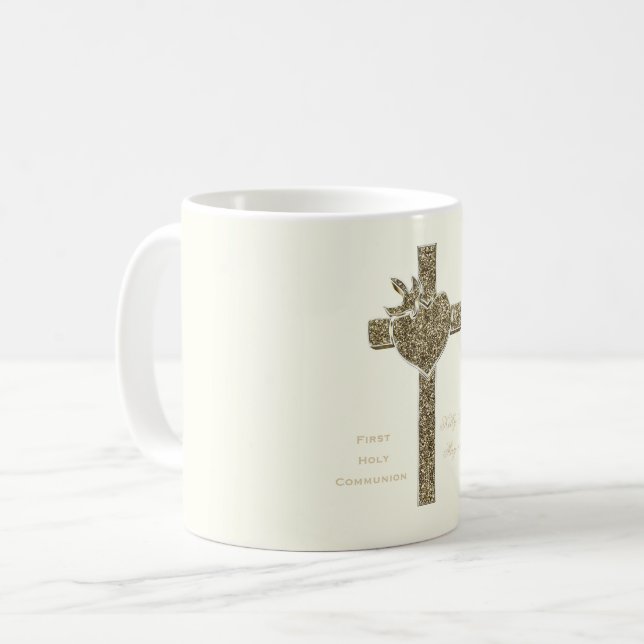 Mug Croix avec la colombe et le coeur Religieux (Devant gauche)