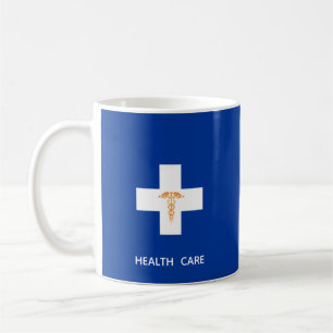 Mug Croix Blanche de la Santé, Caducée Doré sur Fond B