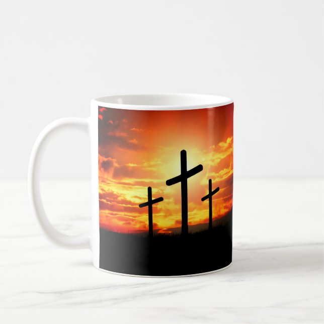 Mug Croix, Coucher de soleil Silhouettes Peinture-6713 (Gauche)