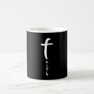 Mug Croix de foi Typographie noir et blanc Simple