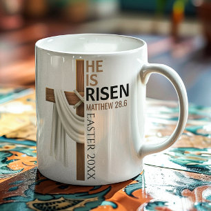 Mug Croix de Pâques vintage personnalisée Il est ressu