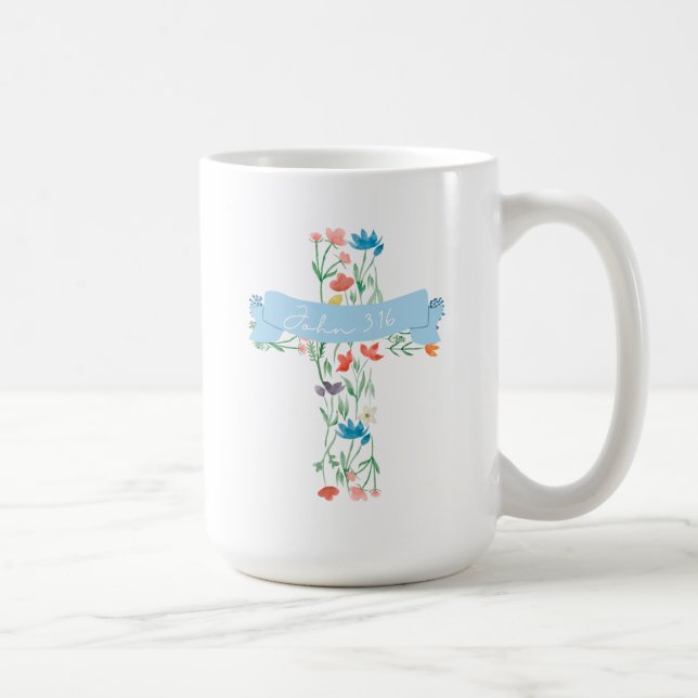 Mug Croix florale John 3:16 Deux côtés (Droite)