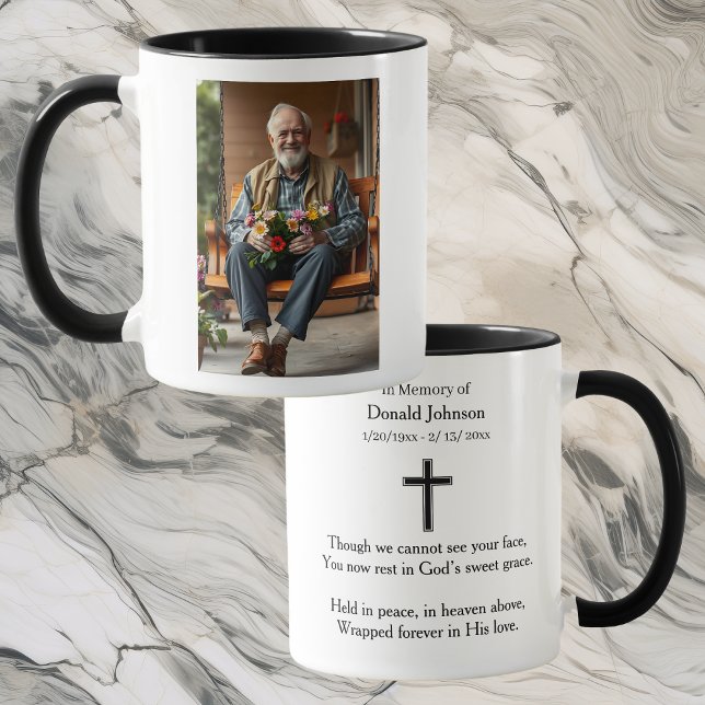Mug Croix noire et mémorial de photo de poème (Créateur téléchargé)