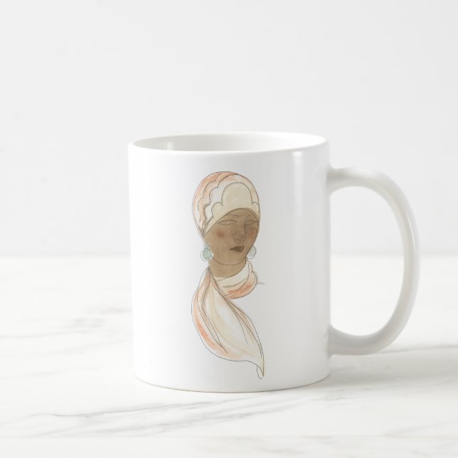 Mug Croquis de mode Flapper - Femme avec Écharpe (Droite)