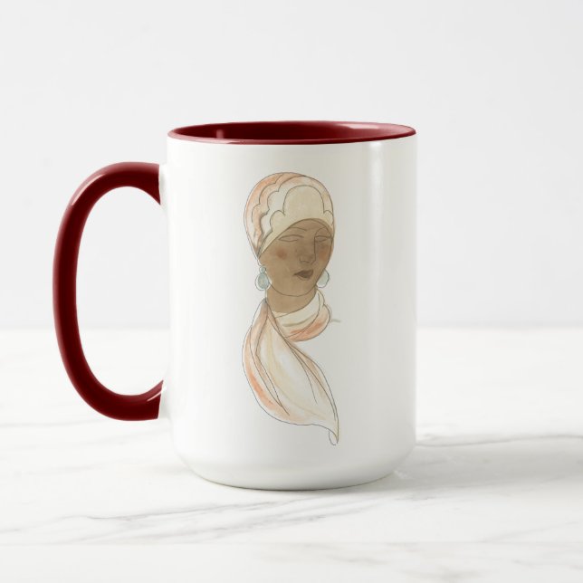 Mug Croquis de mode Flapper - Femme avec Écharpe (Gauche)
