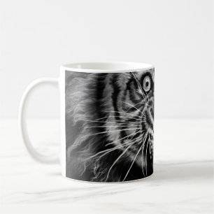 Mug Croquis d'un tigre sauvage en noir et blanc, white