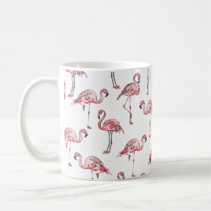 Mug Croquis Flamant rose : Motif Vintage tropical.