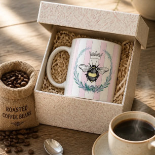 Mug Crown Bee en Couronne Rayures Roses et Blanches