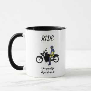 Mug Cuirs bleus et jaunes à une course de moto