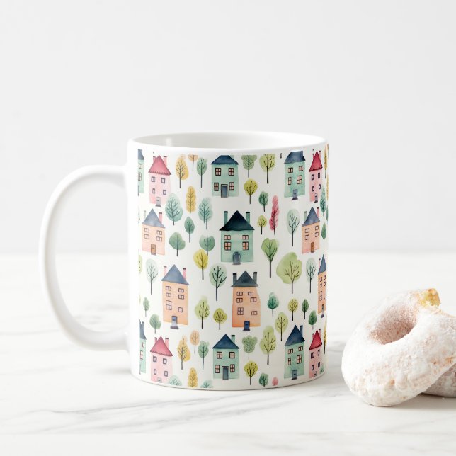 Mug Cuisine colorée Aquarelle Maisons Immo (Avec donut)