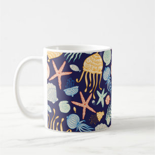Mug Cuisine motif sans soudure avec méduse, coquilles,