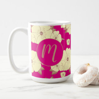 Mug Cuivre floral et jaune pastel sur Fuchsia Pink