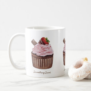 Mug Cupcake Aux Fraises Coupée En Aquarelle 