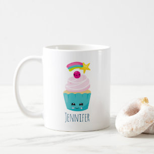 Mug Cupcake bleu mignon avec visage Kawaii