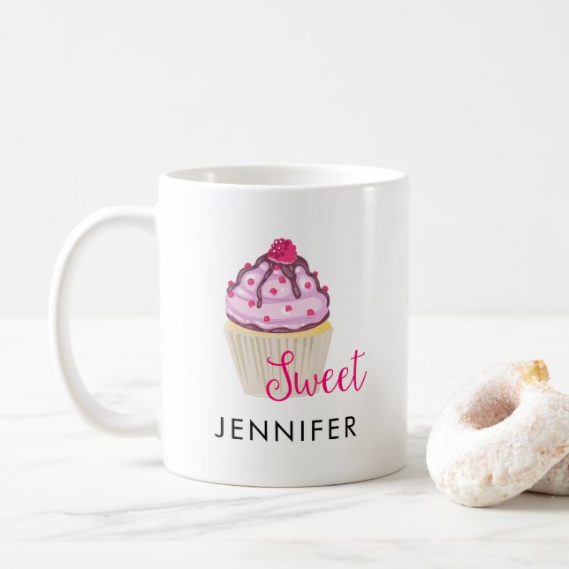Mug Cupcake sucré avec framboise sur le dessus (Avec donut)