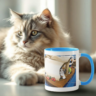 Mug Curieux sac à provisions en forme de chat tigré bl