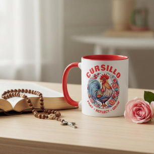 Mug Cursillo Coq Coloré Priez Réfléchissez Grandissez
