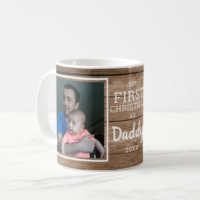 Mug Custom 2 Photo Le premier bois rustique de Noël de (Devant gauche)