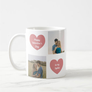 Mug Custom 2 Photos, Hearts Graphic, Valentine's Day