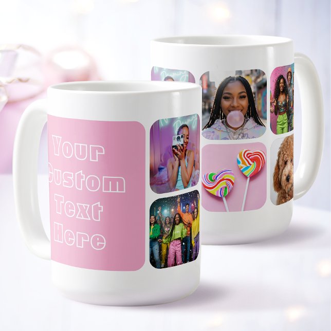 Mug Custom 6 Photo Modern Retro Pink Besties  (Créateur téléchargé)